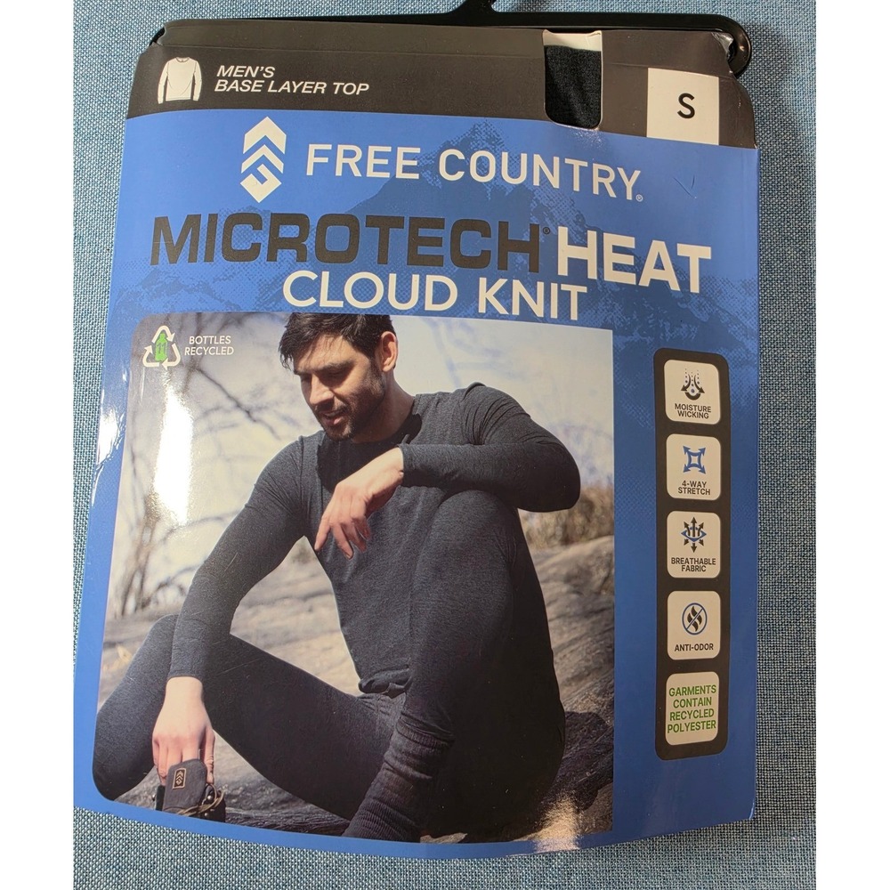 Free Country Mens Microtech Heat Cloud Knit Base Layer Top Black Small NEW.